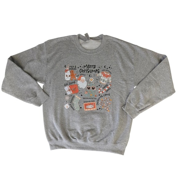 Merry Christmas Graphic Sweatshirt Gray Gildan Heavy Blend Santa Medium - Picture 7 of 10